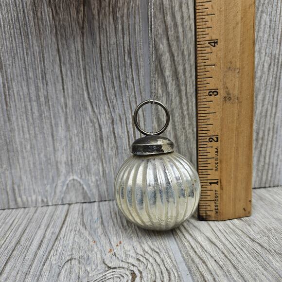 Vintage Mercury Glass Christmas Ornament Ribbed Silver Holiday Ball 2.5 Inch Rou - Picture 2 of 8